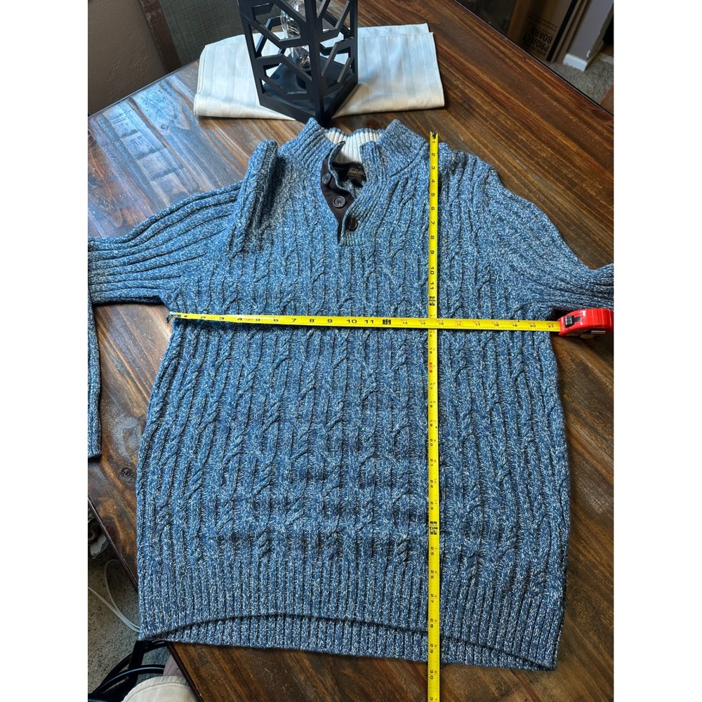 Tasso Elba Mens Blue Marled Cable Knit Mock Neck Button Cotton Sweater Large - Picture 4 of 8